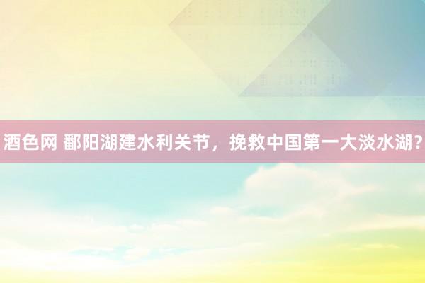 酒色网 鄱阳湖建水利关节，挽救中国第一大淡水湖？